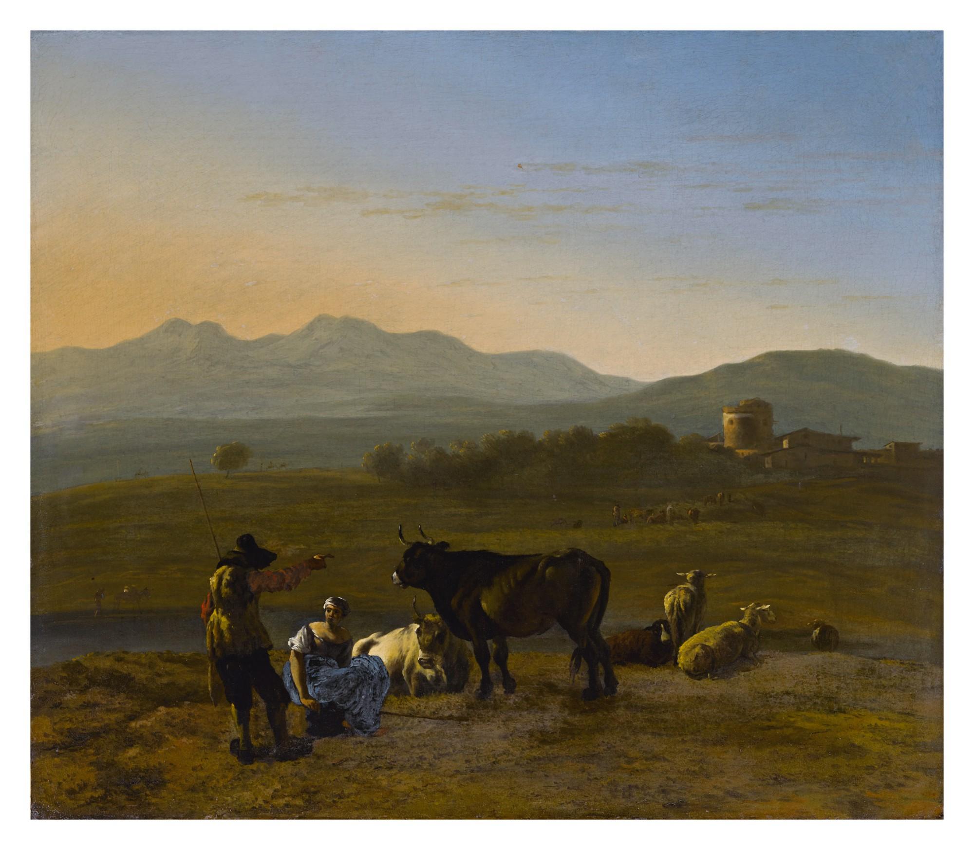 Karel Dujardin - An Extensive Landscape In The Roman Campagna With Cattle And Shepherds