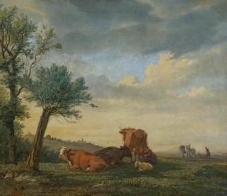 Karel Dujardin - Landschaft mit Vieh und pflügenden Bauern.