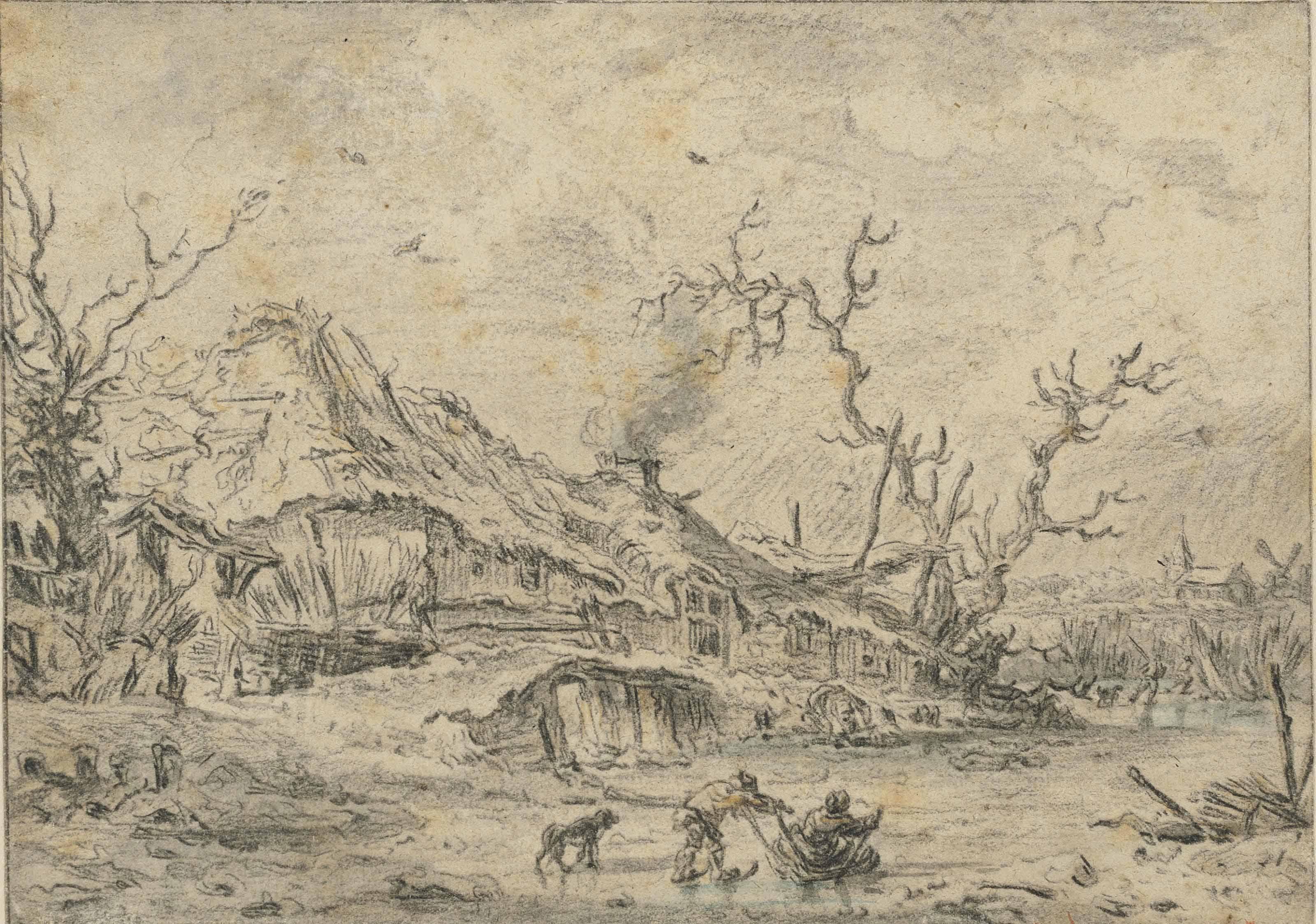 KAREL LA FARGUE - A Winter Landscape With Children Playing On The Ice