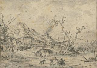 KAREL LA FARGUE - A Winter Landscape With Children Playing On The Ice