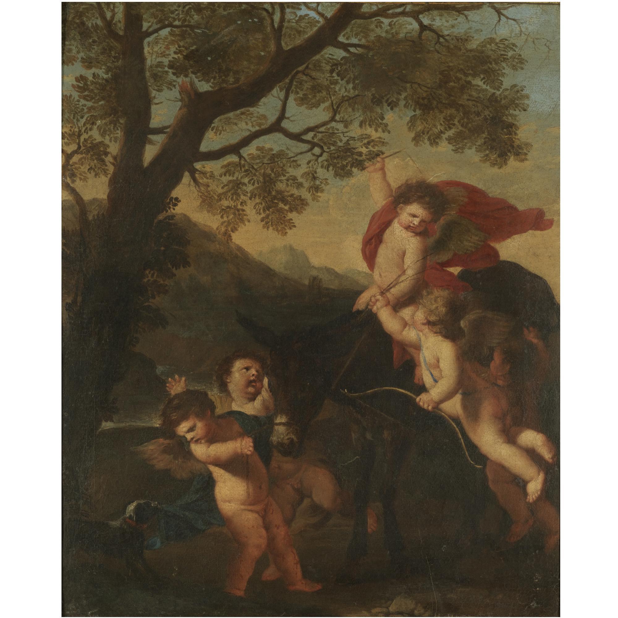 Karel Philips Spierincks - Putti Riding A Donkey In A Landscape