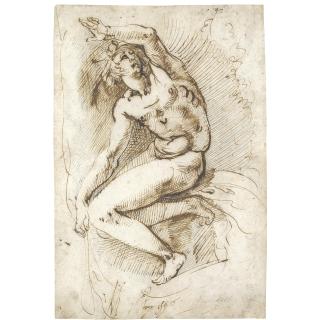 Karel van Mander the Elder - A Crouching Male Figure