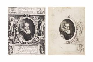 Karel van Mander - A Proof Impression Of The Engraved Portrait Of Pieter Hogerbeets By Jan Saenredam, With The Design For Part Of The Decorative Surround At The Right Of The Sheet