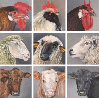 Karin Kneffel - 9-teilige Arbeit: Tierporträts.