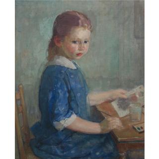 Karl Albert Buehr - The Artist\'S Daughter Lydia Painting A Watercolor