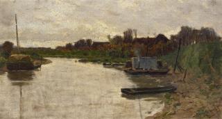 Karl Albrecht - Flusslandschaft mit Kähnen