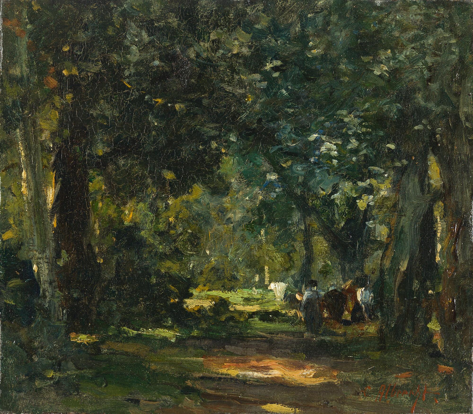 Karl Albrecht - Waldlichtung mit Spaziergängern.