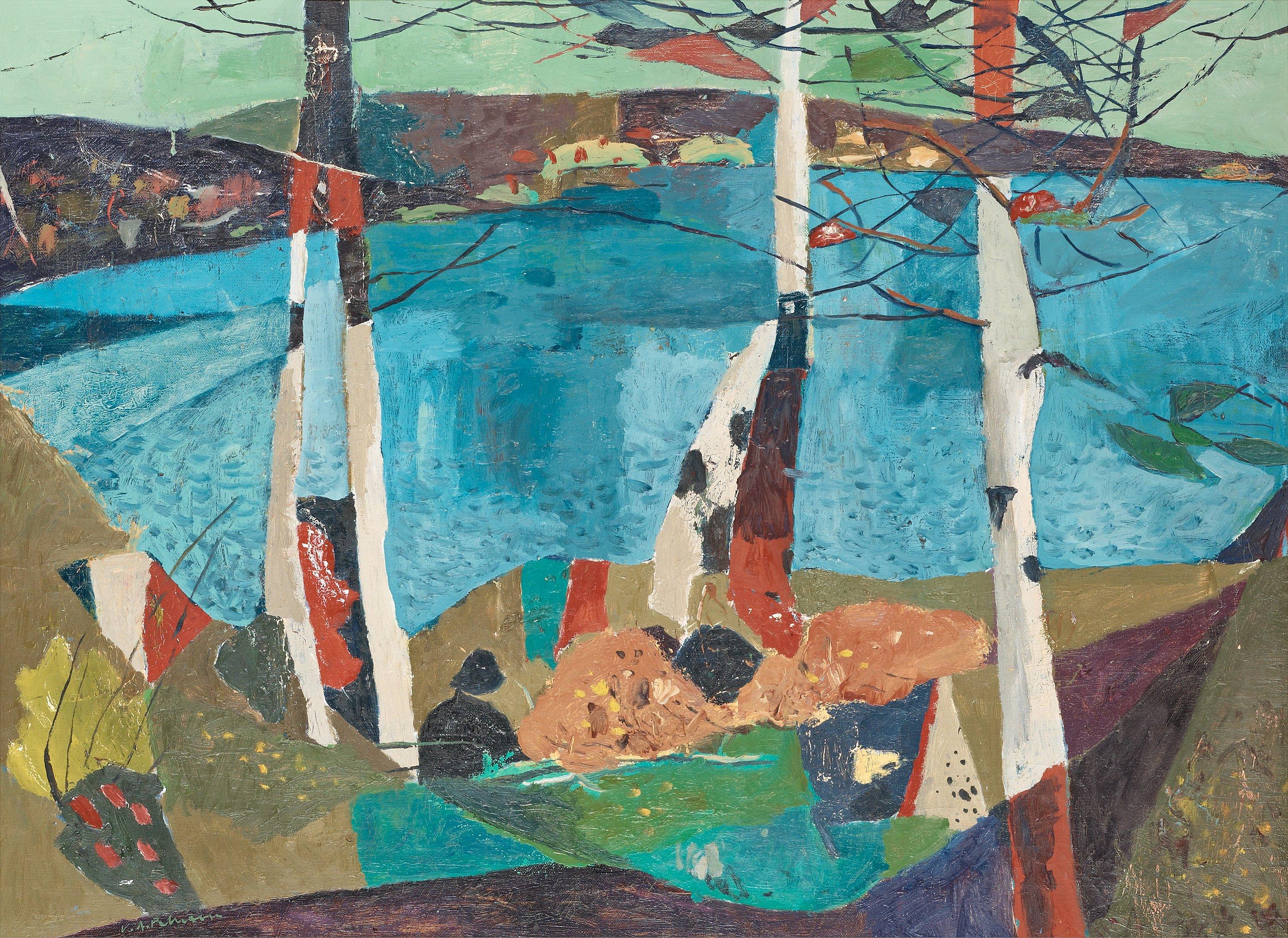 Karl Axel Pehrson - Landscape with birch trees and lake