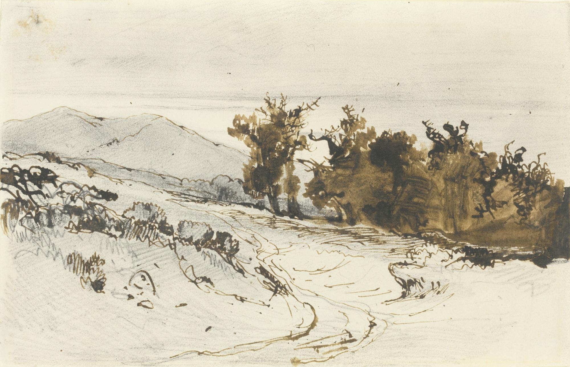 Karl Blechen - German Fahrweg Am Eichenwald, Ein Bergzug In Der Ferne (Path Through An Oak Forest)