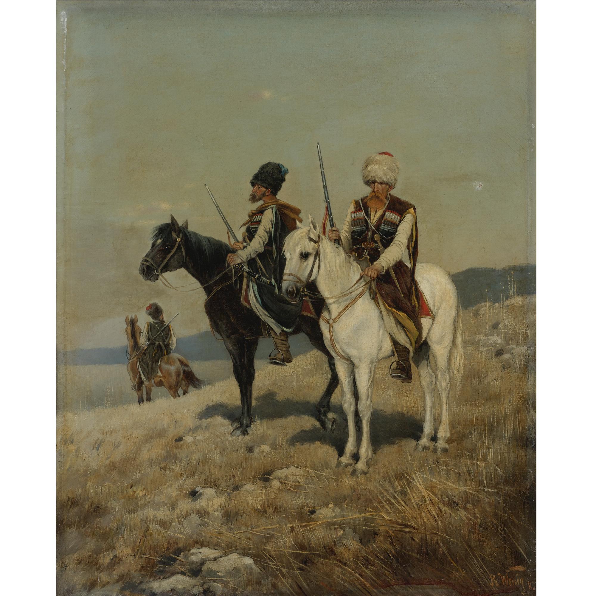 Karl Bogdanovich Wenig - Russian Cossacks On Horseback
