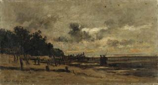 Karl Daubigny - Le brise-lame, à Villerville, à marée basse