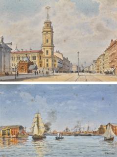 Karl Eduardovich Geftler - The Tower Of The City Duma And The Port Of St Petersburg With The Cathedral Of St Isaac\'S On The Horizon