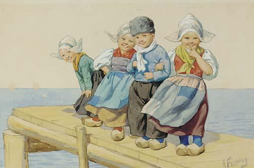 Karl Feiertag - Children On The Dock; Also Five Other Scenes Depicting Children