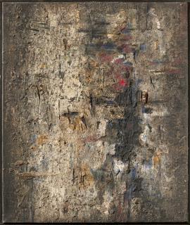 Karl Fred Dahmen - Komposition/Struktur mit karmin rotem Punkt