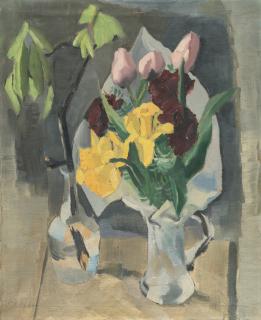 Karl Friedrich Brust - Recto: Blumenstillleben – Verso: Selbstbildnis mit Katze