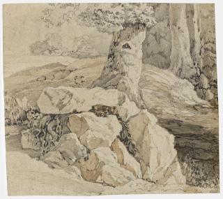 Karl-Friedrich Lessing - Waldlandschaft mit Felsen