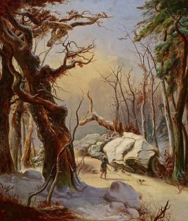 Karl-Friedrich Lessing - Winterwald mit Jäger.