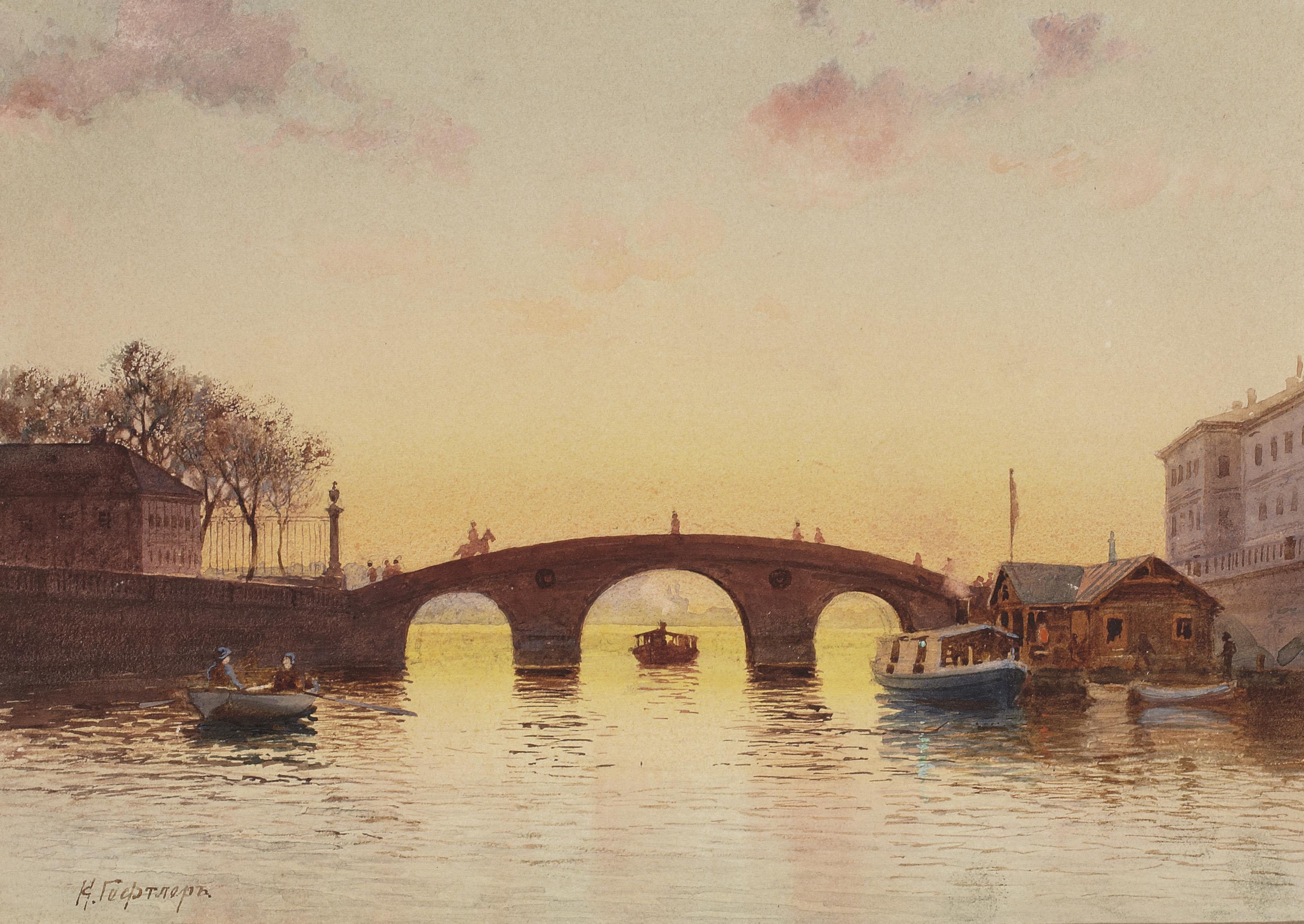 Karl Geftler - View of the Prachechny bridge with the Summer Garden and the Summer Palace beyond