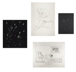 Karl Haendel - I. Depressed Nude #3 Ii. Wasserlack #3 (Ghost Version) Iii. New York Cartoon Drawing #20 Iv. 11Th Question Mark (Four Works)