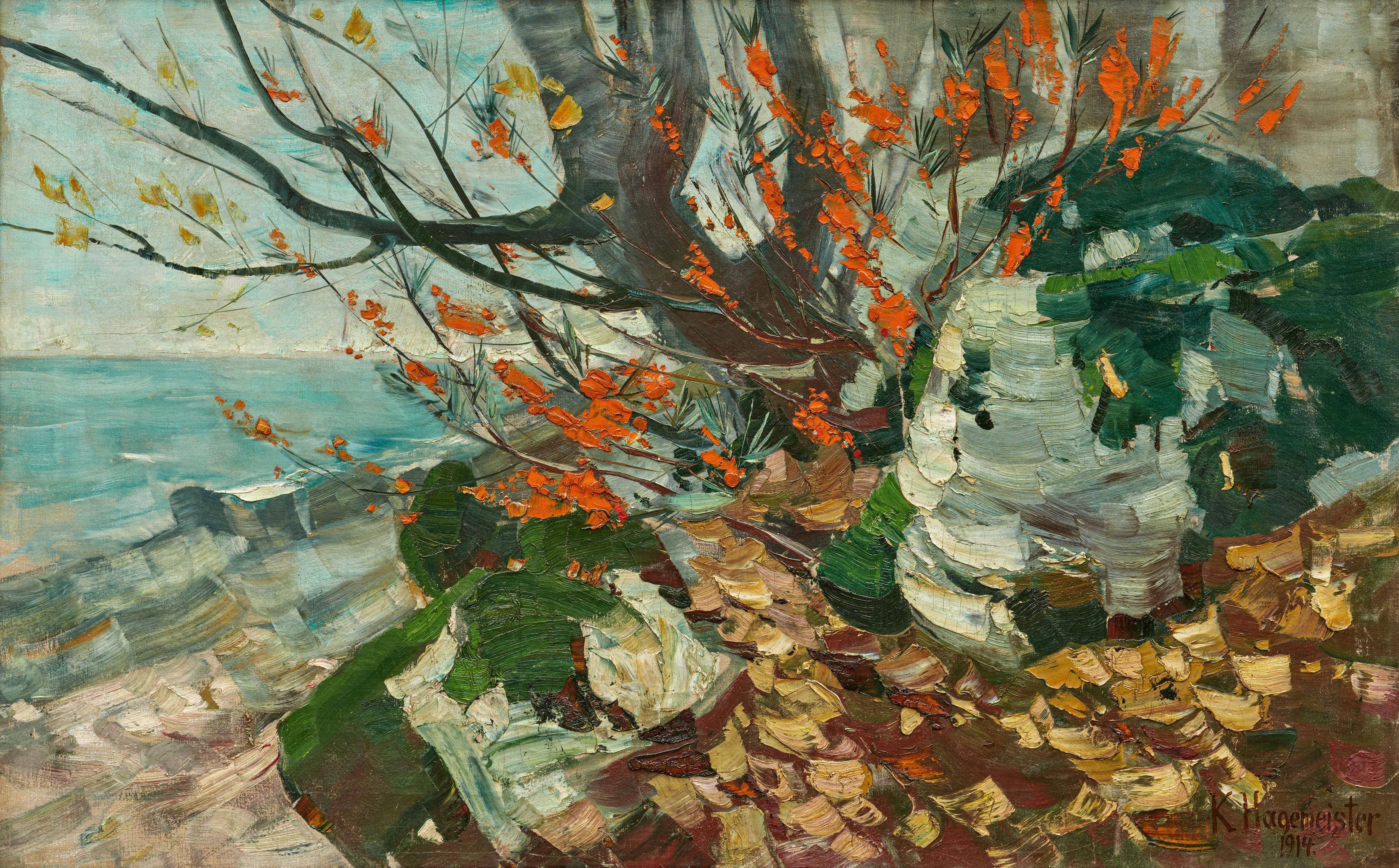 Karl Hagemeister - Stürmische Küstenlandschaft mit Sanddornstrauch (Rügen-Lohme).