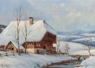 Karl Hauptmann - Verschneiter Schwarzwaldhof.