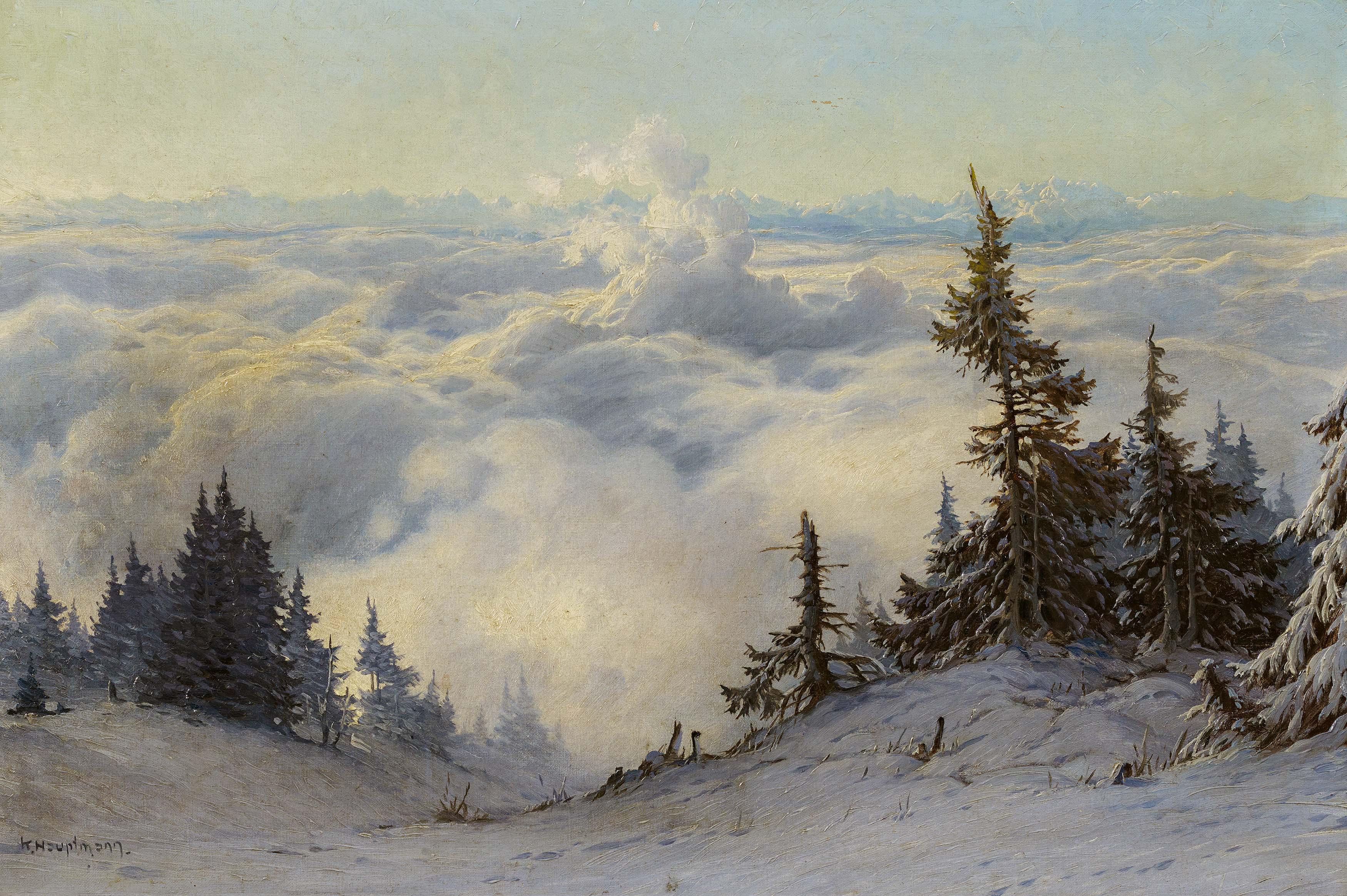 Karl Hauptmann - Winterlandschaft über dem Nebelmeer.