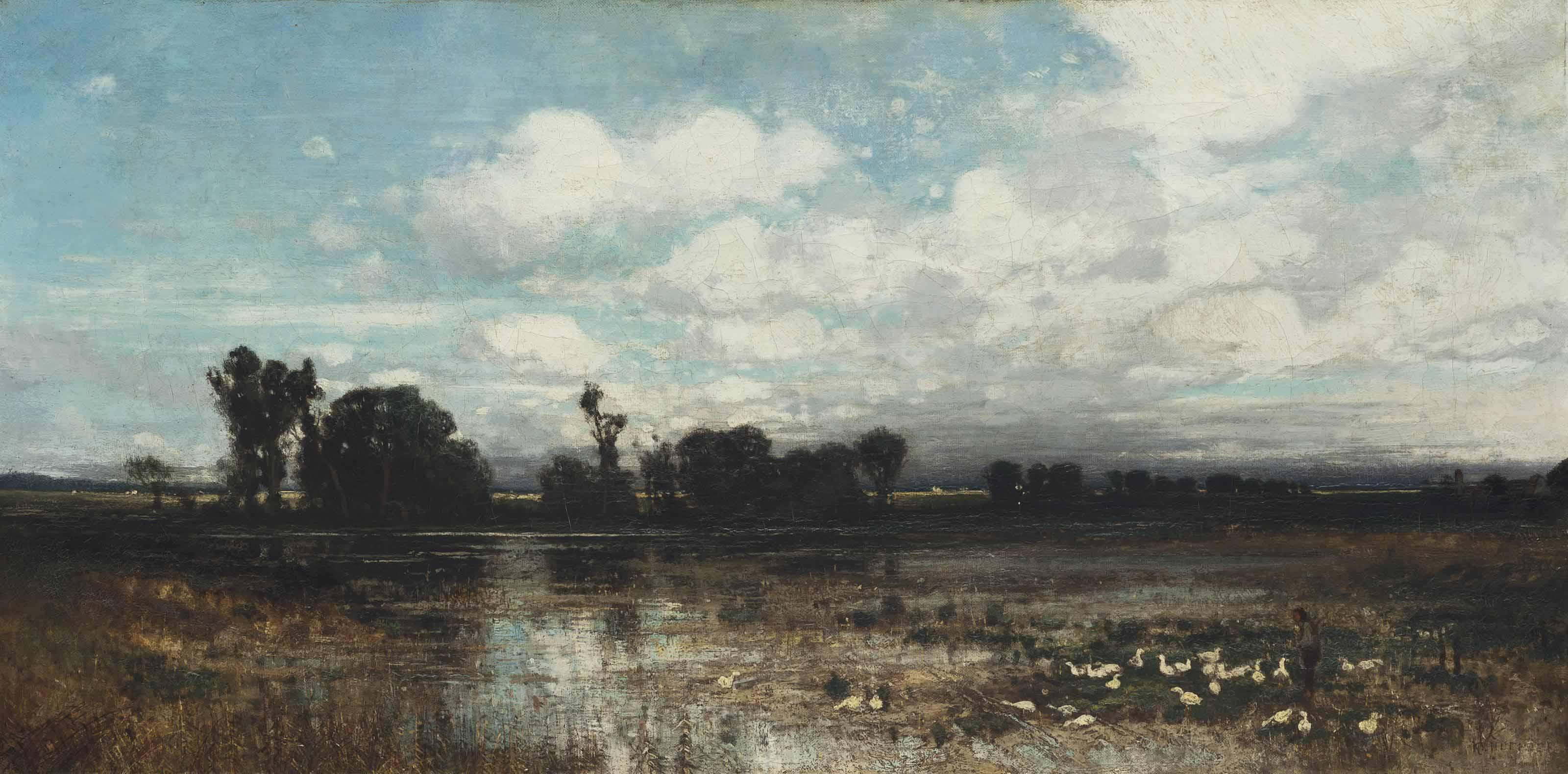 Karl Heffner - Feeding geese by the marshes