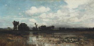 Karl Heffner - Feeding geese by the marshes