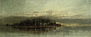 Karl Heffner - Sunset over a river landscape