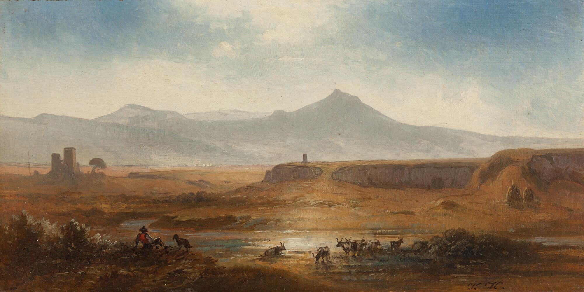 Karl Heilmayer - Ein Hirte mit seiner Herde in der römischen Campagna.