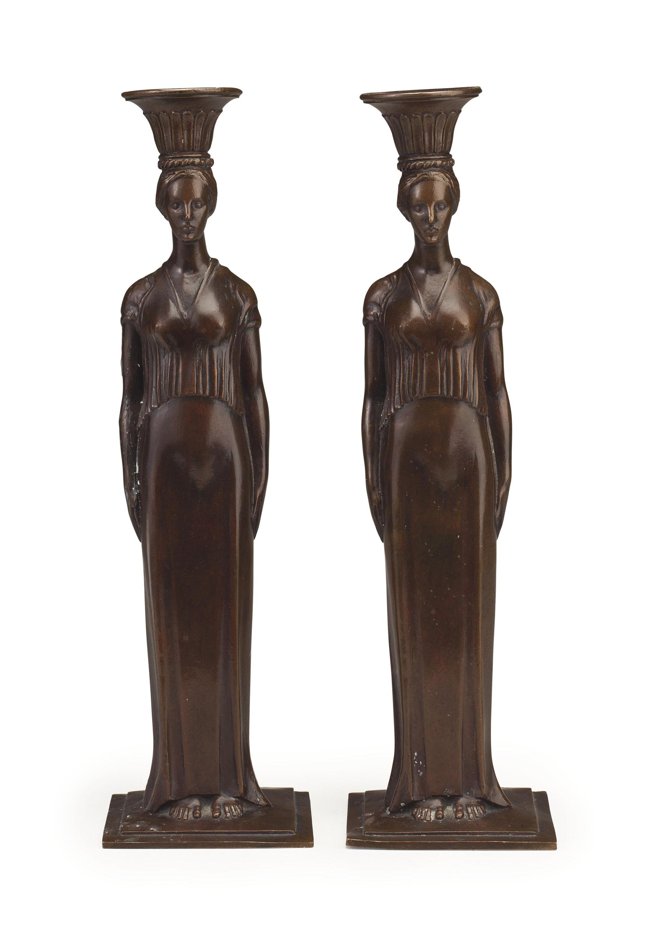Karl Heinrich Gruppe - A Pair Of Neoclassical-Style Female Figural Candlesticks