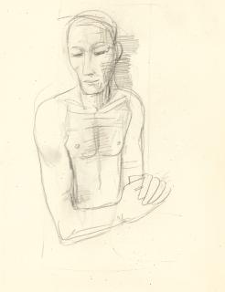 Karl Hofer - 2 Bll.: Männlicher Halbakt – Männerkopf mit gesenktem Kopf