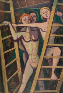 Karl Hofer - Drei Mädchen zwischen Leitern.