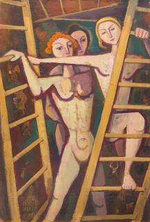 Karl Hofer - Drei Mädchen zwischen Leitern.