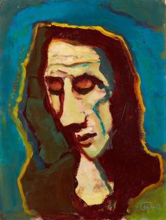 Karl Hofer - Frauenkopf mit gesenktem Blick.