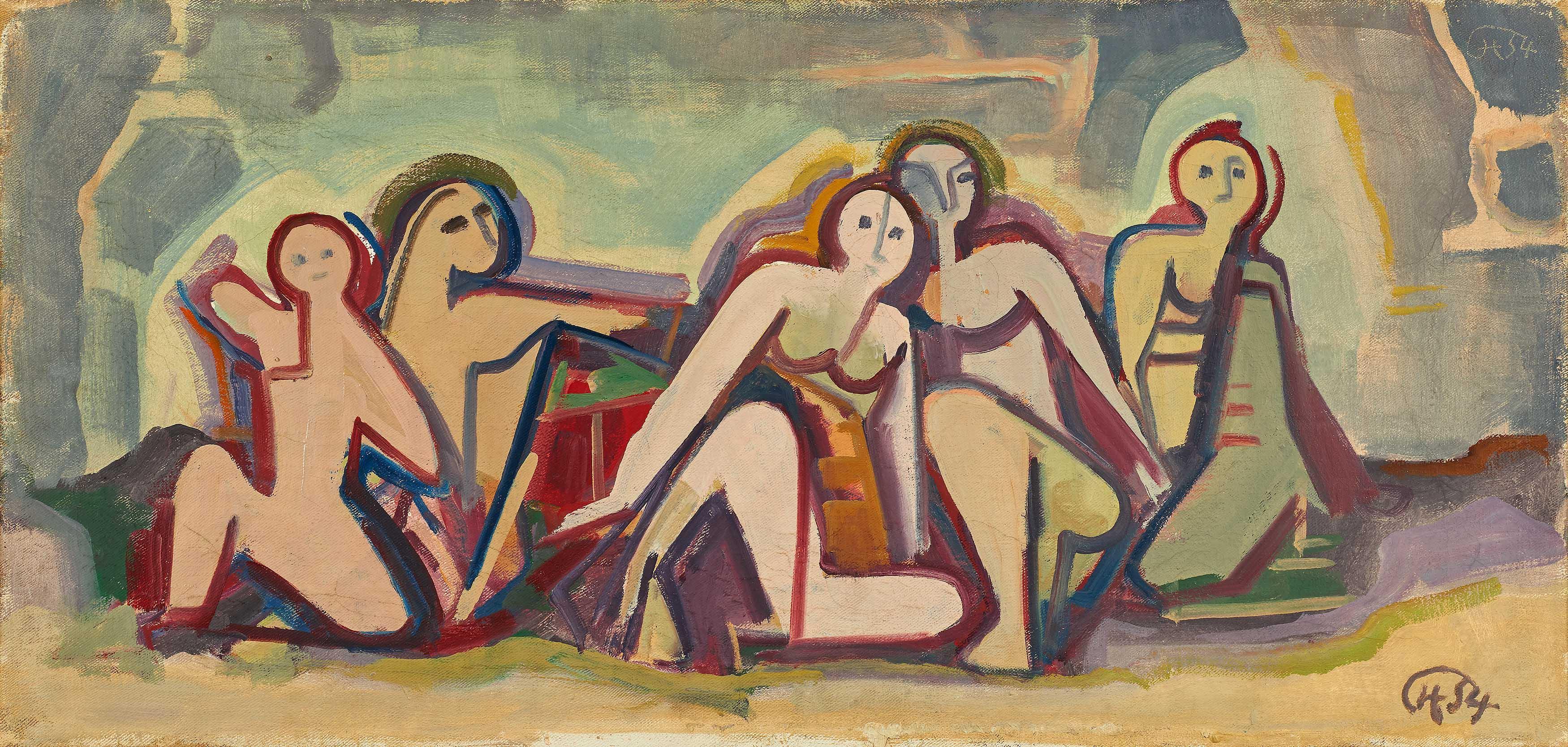 Karl Hofer - Fünf Figuren in Landschaft.