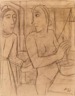 Karl Hofer - Interieur mit zwei Frauen im Gespräch