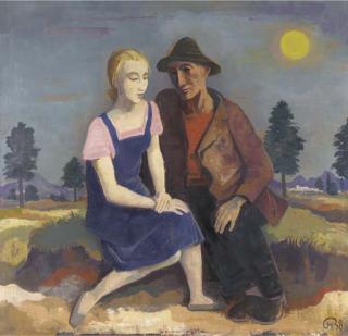 Karl Hofer - Ländliches Paar im Mondlicht