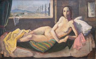 Karl Hofer - Liegender Mädchenakt Vor Fenster Mit Berglandschaft