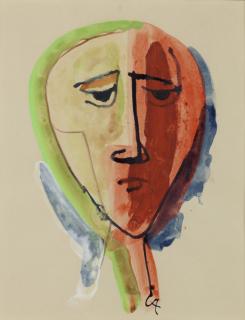 Karl Hofer - Mädchenkopf (rot, blau, grün)