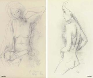 Karl Hofer - Sitzender Akt (recto); Akt (verso)