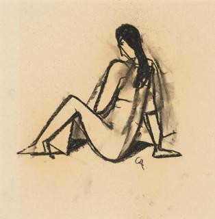 Karl Hofer - Sitzender Frauenakt mit aufgestützter Hand.