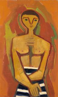 Karl Hofer - Stehender Junge mit gestreifter Hose.