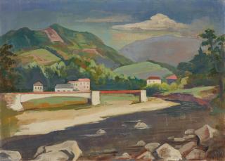 Karl Hofer - Tessiner Flusslandschaft mit Brücke