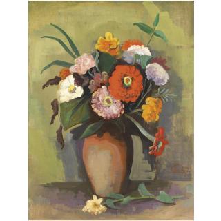Karl Hofer - Vase Mit Zinnien (Vase With Zinnias)