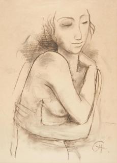 Karl Hofer - Weiblicher Halbakt mit verschränkten Armen.