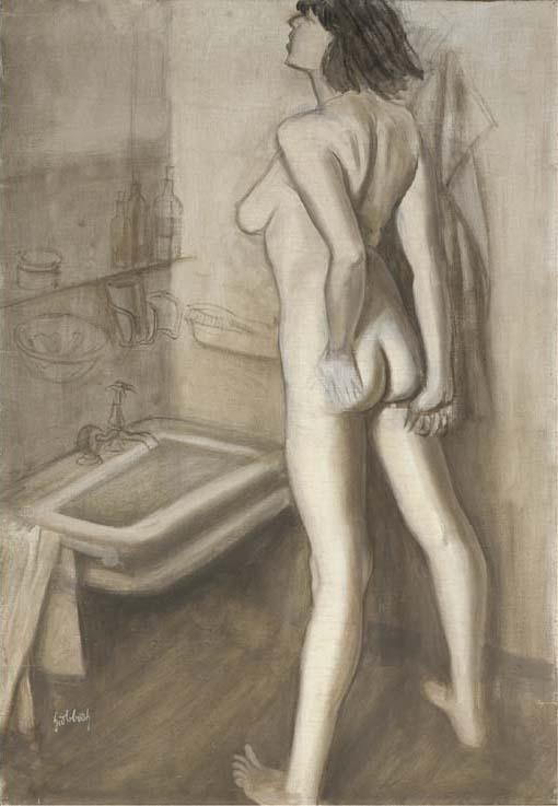 Karl Hubbuch - Akt im Badezimmer