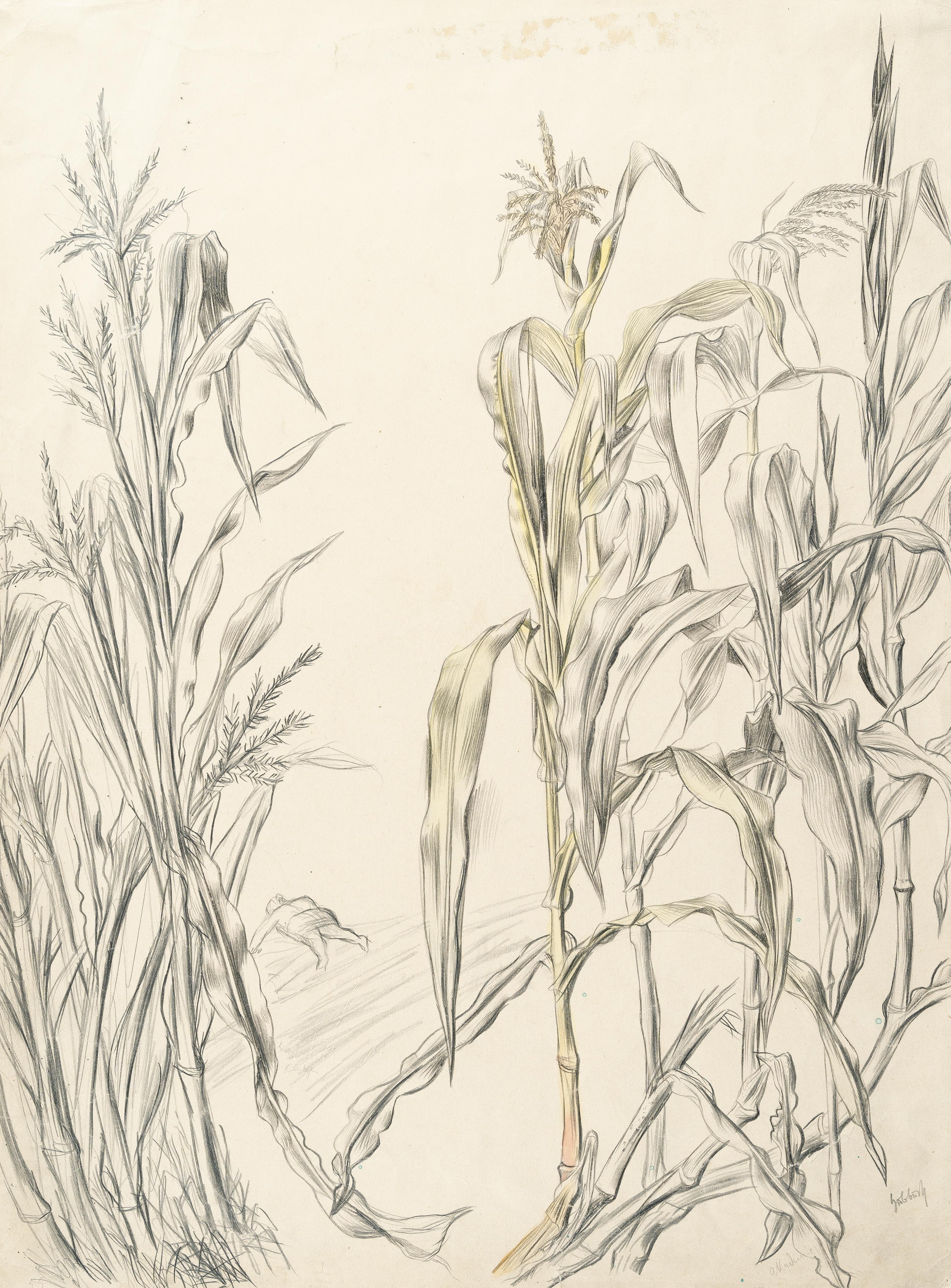 Karl Hubbuch - Bei einem Welschkornfeld