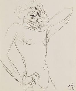 Karl Hubbuch - Weiblicher Akt, lachend