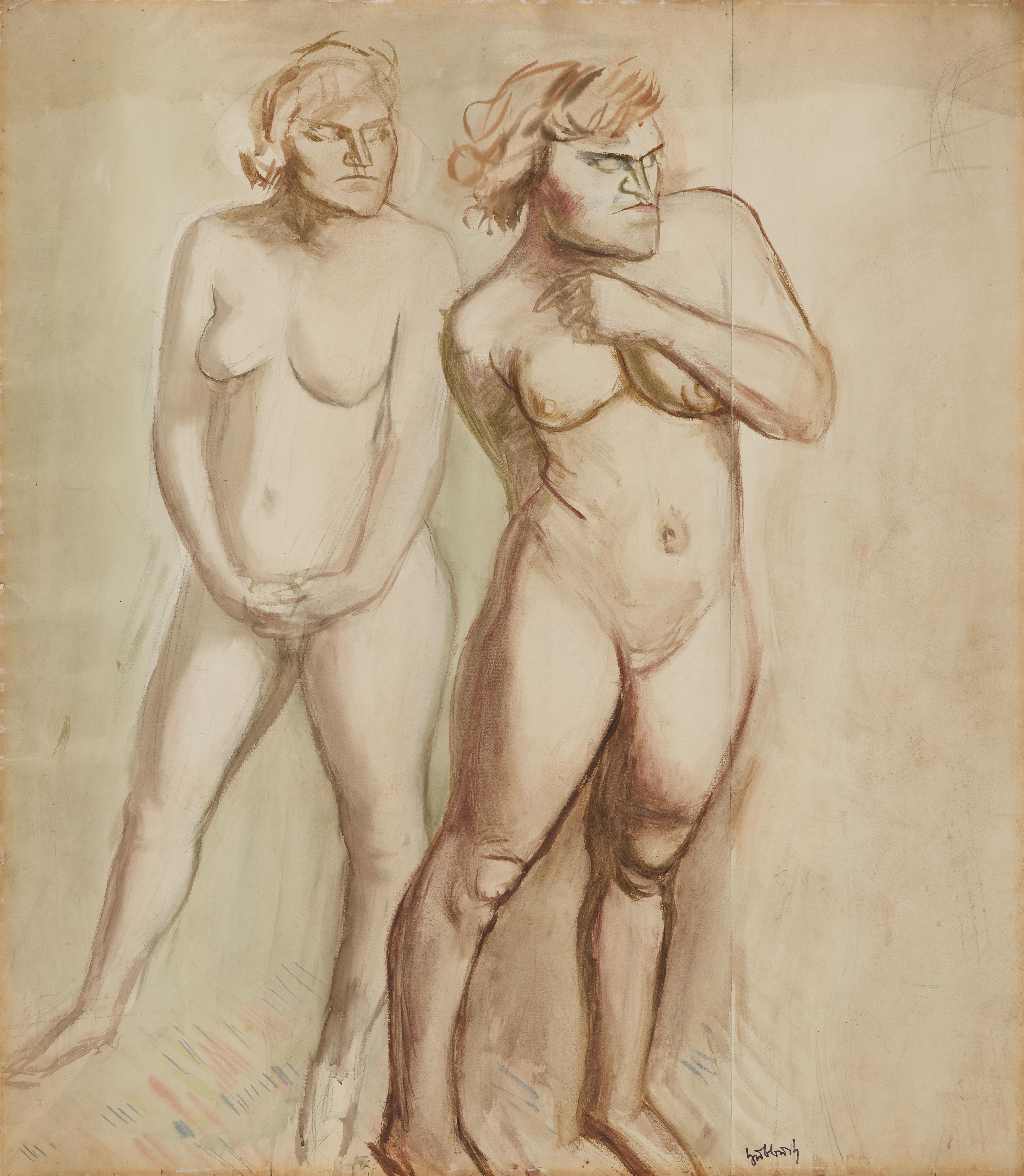 Karl Hubbuch - Zwei stehende Akte in agressiver Haltung